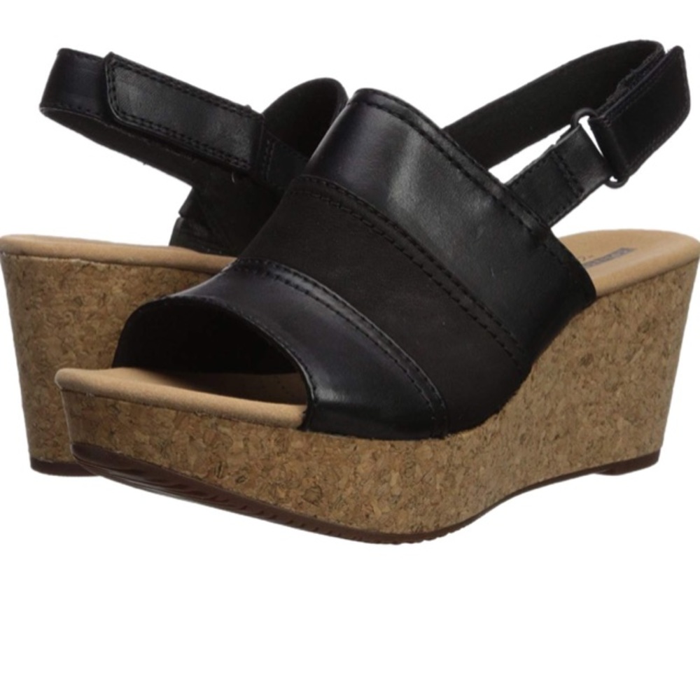 NWT! Clark’s Black Wedge Peep Toe